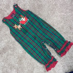 Lil cactus plaid Rudolph red nosed reindeer sleigh overall coverall romper 2t